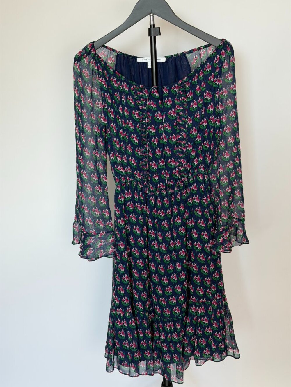 Diane von Furstenberg Floral Sheer Long Sleeve Mini Dress Romantic Boho